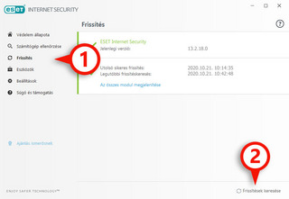 Képernyőmentés az ESET Internet Security firssítési beállításáról